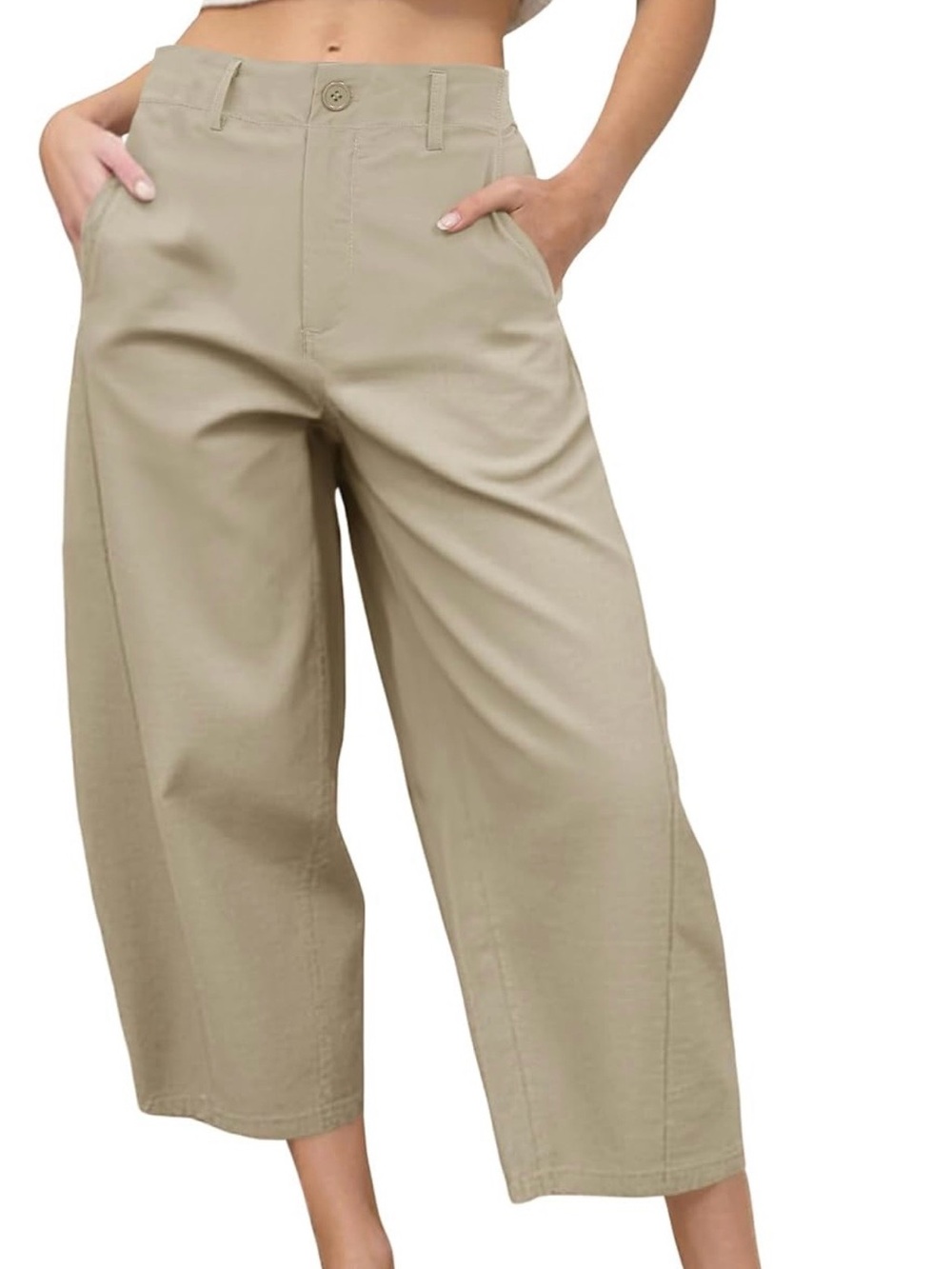 Women’s Barrel-leg Cropped Pants in Khaki